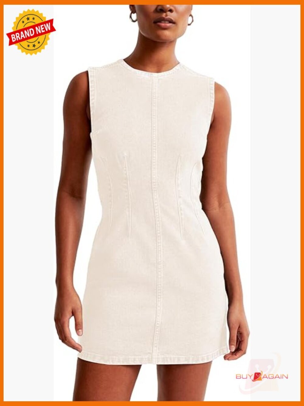 Sleeveless Bodycon Denim Mini Dress with Waist Tucks and Back Zipper